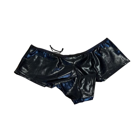 La Petite Coquette Black Shiny Nylon/Spandex Boyshorts Lingerie Underwear O/S - Picture 2 of 6